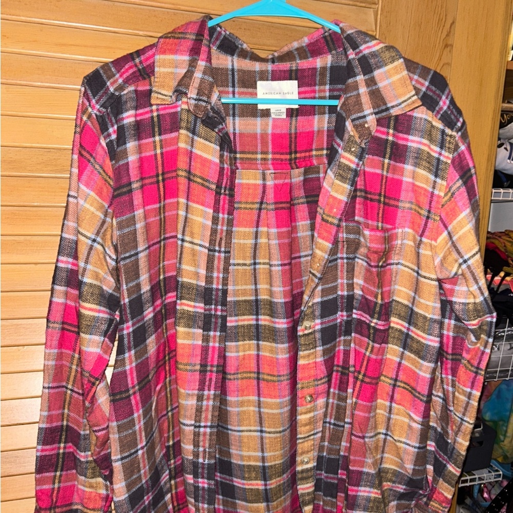 American Eagle Outfitters Plaid Shirt - Pink, Yellow, Black